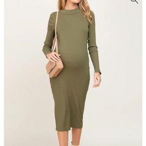 Olive long sleeved maternity midi dress